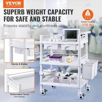 Cărucior-medical-mobil-cu-3-tăvi-și-3-coșuri-pentru-deșeuri