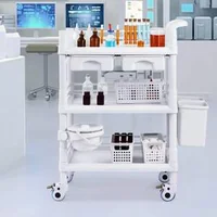 Cărucior-medical-mobil-cu-3-tăvi-și-3-coșuri-pentru-deșeuri