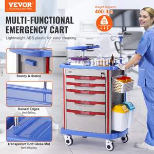 Cărucior-medical-mobil-cu-5-niveluri-5-sertare-și-2-coșuri-pentru-deșeuri