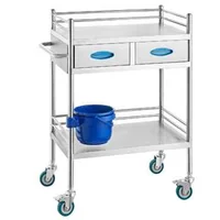 Cărucior-medical-mobil-din-oțel-inoxidabil-cu-2-niveluri-și-2-sertare
