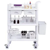 Cărucior-medical-mobil-cu-3-tăvi-și-3-coșuri-pentru-deșeuri