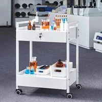 Cărucior-medical-mobil-cu-două-tăvi-două-sertare-și-încuietoare