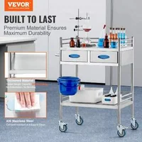 Cărucior-medical-mobil-din-oțel-inoxidabil-cu-2-niveluri-și-2-sertare