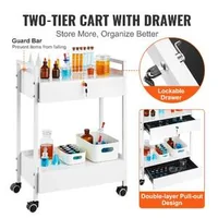 Cărucior-medical-mobil-cu-două-tăvi-două-sertare-și-încuietoare