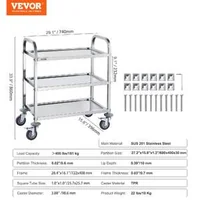 Cărucior-din-oțel-inoxidabil-cu-3-niveluri-capacitate-de-până-la-181-kg