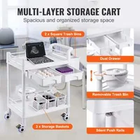Cărucior-medical-mobil-cu-două-tăvi-două-sertare-și-trei-coșuri-pentru-deșeuri