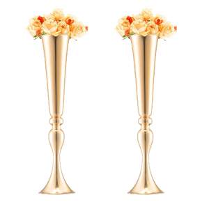 Vază-metalică-luxoasă-pentru-flori-tip-Trumpet-56-cm-înălțime-set-de-2-bucăți-culoare-aurie
