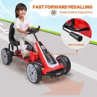 Kart-pentru-copii-cu-pedale-4-roți-scaun-reglabil-și-frână-de-mână-roșu