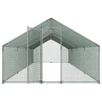 Adăpost-metalic-foarte-mare-pentru-găini-3x8x2-m-din-oțel-galvanizat-cu-acoperiș-ascuțit