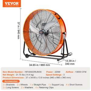 Ventilator-industrial-tip-tambur-30-inchi-76-cm-viteză-mare-13-000-CFM-3-viteze