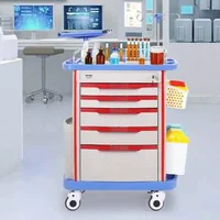 Cărucior-medical-mobil-cu-5-niveluri-5-sertare-și-2-coșuri-pentru-deșeuri