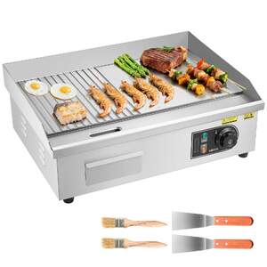 Grătar-electric-profesional-3200-W-Placă-combinată-Netedă-și-striată