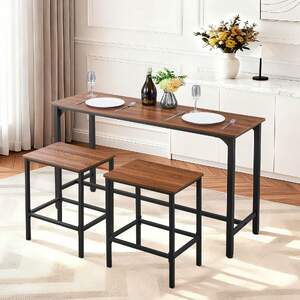 Set-masă-de-bar-cu-2-scaune-stil-rustic-margini-rotunjite-119-cm