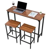 Set-masă-de-bar-cu-2-scaune-stil-rustic-margini-rotunjite-119-cm