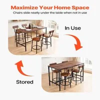 Set-cu-masă-de-bar-și-4-scaune-culoare-nuc-design-rotunjit-119-cm