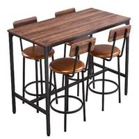 Set-cu-masă-de-bar-și-4-scaune-culoare-nuc-design-rotunjit-119-cm