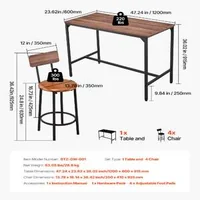 Set-cu-masă-de-bar-și-4-scaune-culoare-nuc-design-rotunjit-119-cm