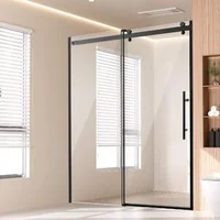 Ușă-glisantă-pentru-duș-fără-ramă-150-x-191-cm-sticlă-securizată-8-mm-negru-mat