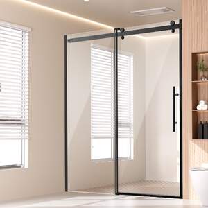 Ușă-glisantă-pentru-duș-fără-ramă-150-x-191-cm-sticlă-securizată-8-mm-negru-mat