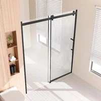 Ușă-glisantă-pentru-duș-fără-ramă-150-x-191-cm-sticlă-securizată-8-mm-negru-mat