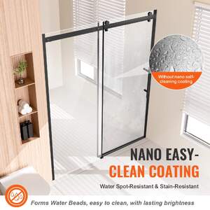 Ușă-glisantă-pentru-duș-fără-ramă-150-x-191-cm-sticlă-securizată-8-mm-negru-mat