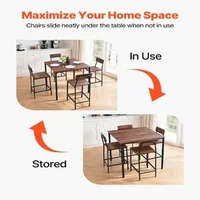 Set-cu-masă-pătrată-de-bar-și-4-scaune-culoare-nuc-margini-rotunjite-89-cm