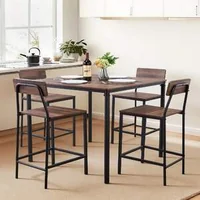 Set-cu-masă-pătrată-de-bar-și-4-scaune-culoare-nuc-margini-rotunjite-89-cm