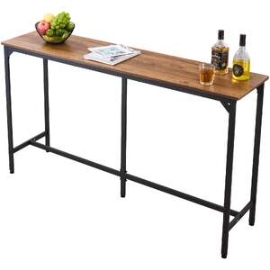 Masă-de-bar-alungită-160-cm-blat-maro-deschis-design-industrial-și-margini-rotunjite