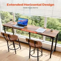 Masă-de-bar-alungită-160-cm-blat-maro-deschis-design-industrial-și-margini-rotunjite