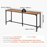 Masă-de-bar-alungită-160-cm-blat-maro-deschis-design-industrial-și-margini-rotunjite