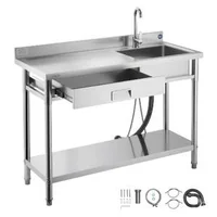 Chiuvetă-Mobilă-din-Oțel-Inoxidabil-1200x500-mm-cu-Sertar-și-Roți