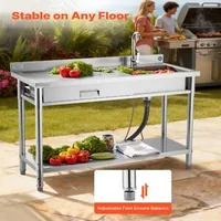 Chiuvetă-Mobilă-din-Oțel-Inoxidabil-1200x500-mm-cu-Sertar-și-Roți