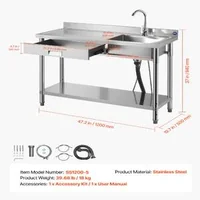 Chiuvetă-Mobilă-din-Oțel-Inoxidabil-1200x500-mm-cu-Sertar-și-Roți