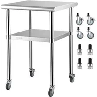 Masă-de-lucru-mobilă-pătrată-61x61-cm-oțel-inoxidabil-cu-roți