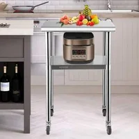 Masă-de-lucru-mobilă-pătrată-61x61-cm-oțel-inoxidabil-cu-roți