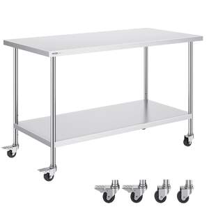 Masă-de-lucru-mobilă-152x76-cm-oțel-inoxidabil-cu-roți