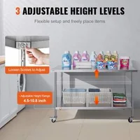 Masă-de-lucru-mobilă-152x76-cm-oțel-inoxidabil-cu-roți