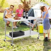 Masă-de-lucru-mobilă-152x76-cm-oțel-inoxidabil-cu-roți