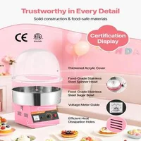 Mașină-pentru-vată-de-zahăr-cu-capac-de-protecție-1000W-roz