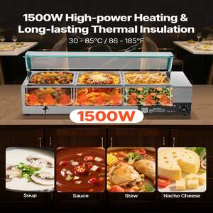 Bain-marie-profesional-pentru-bufet-1500W-cu-3-tăvi-și-capac-de-sticlă