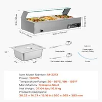 Bain-marie-profesional-pentru-bufet-1500W-cu-3-tăvi-și-capac-de-sticlă