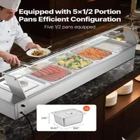 Bain-marie-electric-profesional-1500W-5-tăvi-1-2-cu-capac-din-sticlă