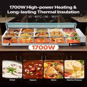 Bain-marie-electric-profesional-1700-W-10-tăvi-cu-capac-din-sticlă-și-polonice
