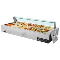 Bain-marie-electric-profesional-1700-W-10-tăvi-cu-capac-din-sticlă-și-polonice