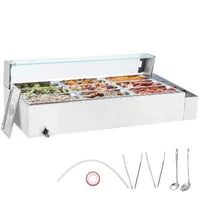 Bain-marie-electric-profesional-1500W-cu-9-tăvi-capac-de-sticlă-și-polonice