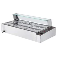 Bain-marie-electric-profesional-1500W-cu-9-tăvi-capac-de-sticlă-și-polonice
