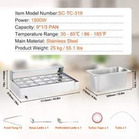 Bain-marie-electric-profesional-1500W-cu-9-tăvi-capac-de-sticlă-și-polonice