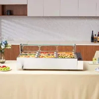 Bain-marie-electric-profesional-1500W-cu-9-tăvi-capac-de-sticlă-și-polonice