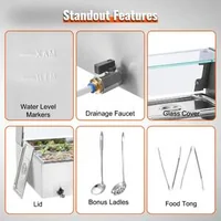Bain-marie-electric-profesional-1500W-cu-9-tăvi-capac-de-sticlă-și-polonice