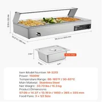 Bain-marie-electric-profesional-1500-W-3-tăvi-1-2-cu-capac-din-sticlă